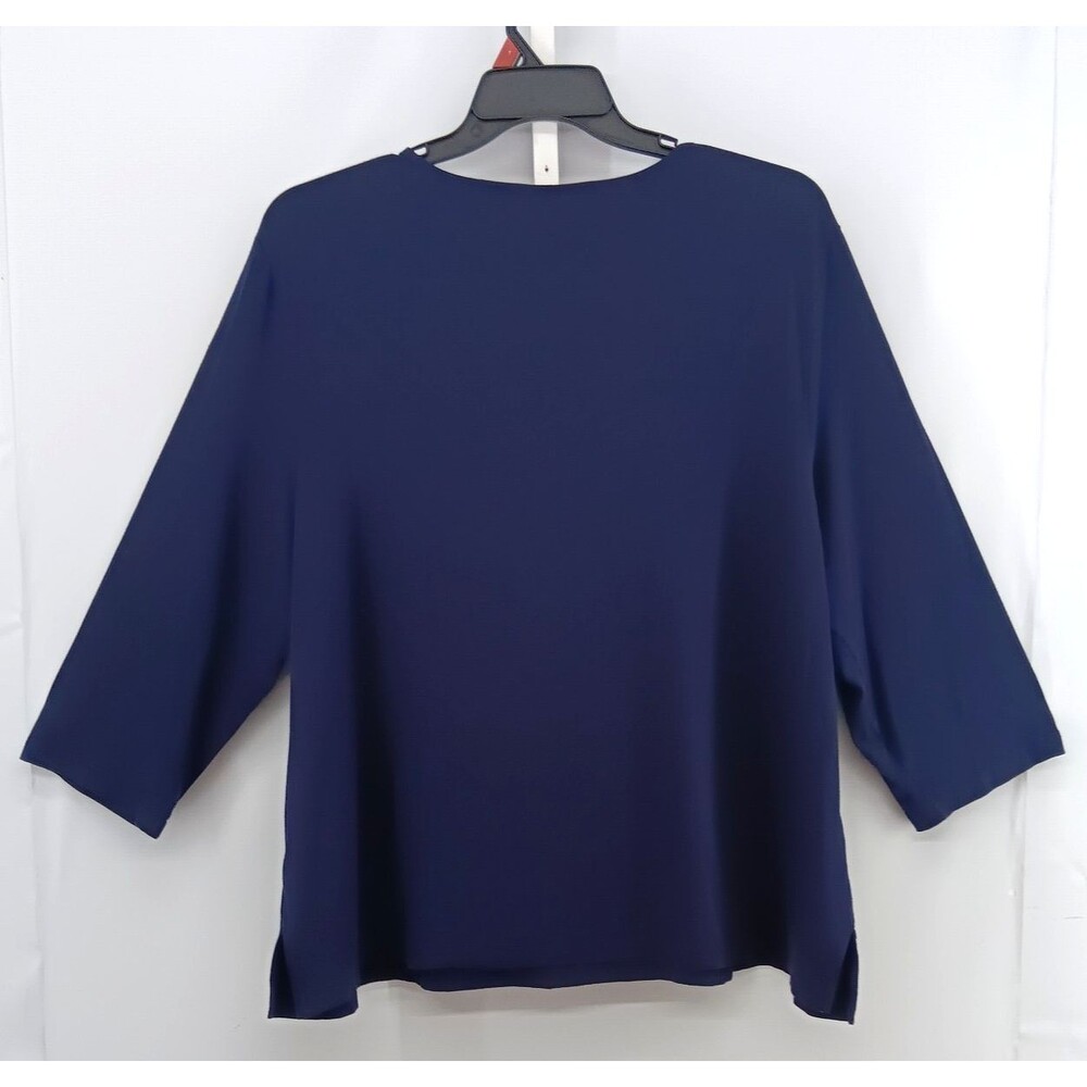 Alfred Dunner Shirt Women Size 3X Navy Blue Floral Sequin 3/4 Sleeve Casual Top - Picture 3 of 5
